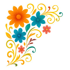 Vibrant floral swirls and petals decorative corner design for festive and celebratory themes transparent background