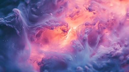 Fototapeta premium Abstract swirling pink and blue clouds of smoke with light in the center.