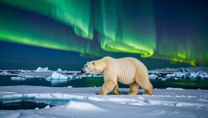 Majestic Polar Bear Under Aurora Borealis