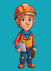 Fototapeta premium Friendly construction worker with books.