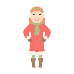 Girl in red jacket with warm earmuffs. Concept of children in winter season
