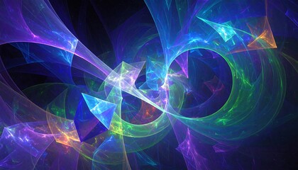 Abstract swirling shapes of vibrant color against a dark background