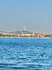 Panorama of Istanbul: Bosphorus, Port and TV Tower on the Hill