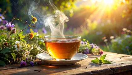Morning Tea in a Blooming Garden: A Serene Moment