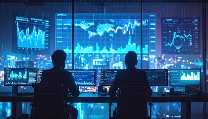 Business professionals analyzing Ethereum price charts on holographic screens