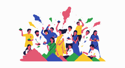 Vibrant Holi Celebration People Throwing Colorful Powder Festive Mood.