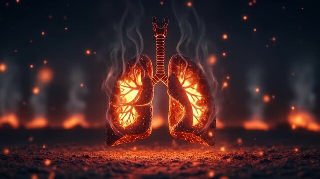 Fiery Lungs Glowing with Internal Fire and Smoke