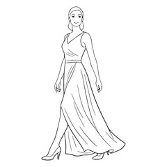 Vintage Actress Lineart – Actress Vector Outline Drawing with Artistic Stage Concept – Actress Drawing – Vector of Actress – Actress Outline