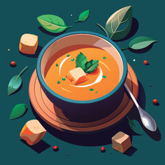 Creamy soup with croutons and herbs.