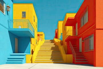 Fototapeta premium Vibrant, colorful buildings with a stairway