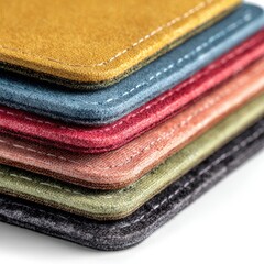Close-up of layered leather samples in various colors
