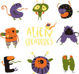 Vector set of cute cartoon halloween monsters