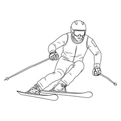Stylish Alpine Skier Lineart &ndash; Alpine Skier Vector Illustration with Minimal Winter Sports Shape &ndash; Alpine Skier Drawing &ndash; Line Art Drawing of Alpine Skier &ndash; Alpine Skier Icon