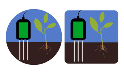 Soil Moisture Meter logo, icon set, Soil moisture sensors for Smart  agriculture, gardening tools, and weather monitoring equipment vector illustration