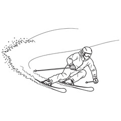 Refined Alpine Skier Lineart &ndash; Alpine Skier Vector Outline Drawing with Balanced Skiing Details &ndash; Alpine Skier Drawing &ndash; Vector of Alpine Skier &ndash; Alpine Skier Outline