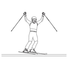 Athletic Alpine Skier Lineart &ndash; Alpine Skier Vector Illustration with Refined Sports Concept &ndash; Alpine Skier Drawing &ndash; Line Art Drawing of Alpine Skier &ndash; Alpine Skier Icon
