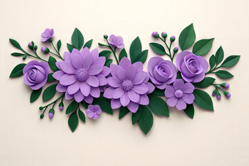 Beautiful arrangement of purple flowers and green leaves delicate bloom floral decor gentle petals white background