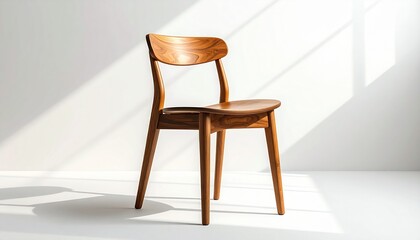 Elegant wooden chair with a curved backrest, placed in a bright, minimalist setting with natural light.