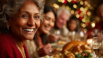 South Asian family enjoys traditional meal together during festive celebration with joyful smiles and shared moments