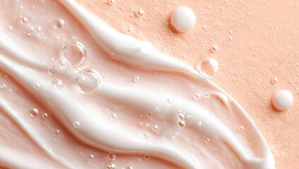 Creamy skincare product textures.  Soft, pale pink and white beauty product swirls and droplets