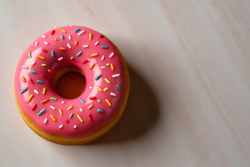 Donut with pink glaze and colorful sprinkles