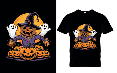 Spooky Ghost and Pumpkin Happy Halloween T-shirt Design,  horror skull, skeleton and pumpkins, scary, Horns head, sticker