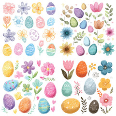 Vector art of watercolor easter eggs and flowers for decoration