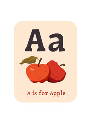 Educational alphabet poster for babies and children with letter A and Apples. Nursery wall art with alphabet. ABC kid poster.