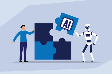 Synergy of Human and Artificial Intelligence 2d flat vector illustration