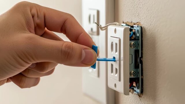 Repair sequence displaying how inserting narrow spacer tabs behind a loose wall receptacle restores proper fixture stability.