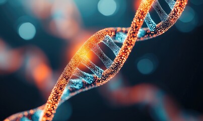 Close-up of a DNA helix showcasing intricate details and vibrant colors, representing genetic research and biotechnology themes.