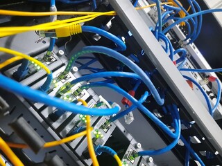 Close-up of Server Rack with Cables on Datacenter