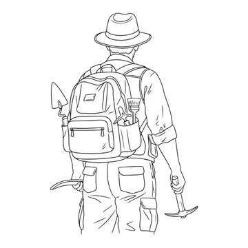 back view archaeologist with tools clip art preview