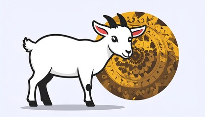 Cute cartoon goat with ornate background