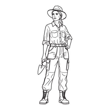 woman in hat holding trowel clip art preview