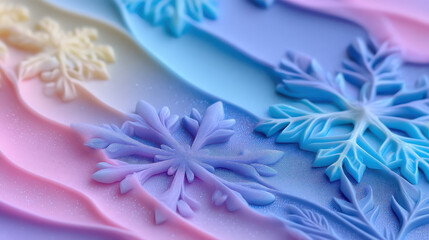Pastel snowflake christmas theme background with soft colorful winter decoration and festive holiday design
