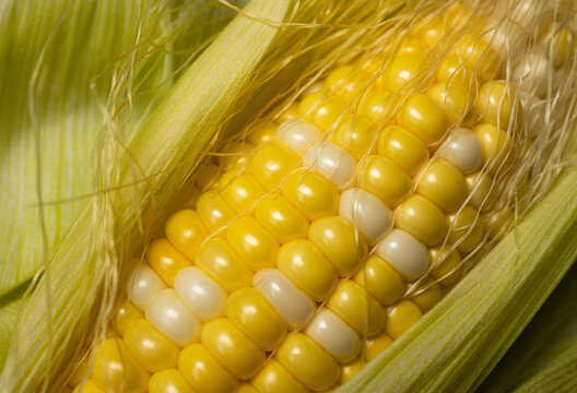 Close-up of yellow and white variegated corn cob