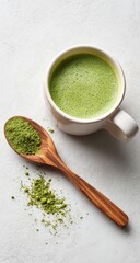 Green matcha powder and drink
