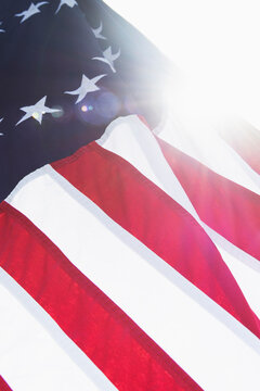 13 star "Betsy Ross" American flag in bright sunshine