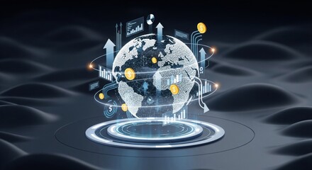 Futuristic fintech globe: a glowing digital sphere of financial data and global connectivity, symbolizing innovation and trust