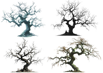 Spooky tree with twisted branches, PNG transparent