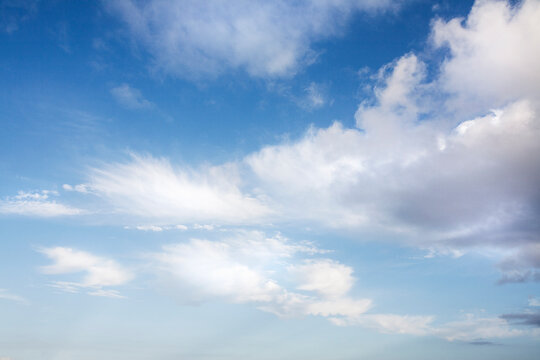 White cumulus clouds in blue sky