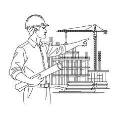 Geometric Architect Lineart – Architect Vector Outline Drawing with Defined Building Shape – Architect Drawing – Vector of Architect – Architect Outline