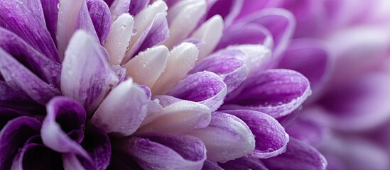 Blooming Purple Chrysanthemum Flower with Water Droplets Macro