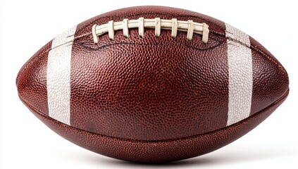 Fototapeta premium Close-up of a brown American football, leather-like texture, white stripes