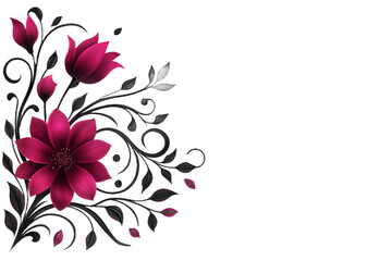 Crimson bloom floral design on black canvas elegant deep red flower arrangement delicate petals decorative element white background