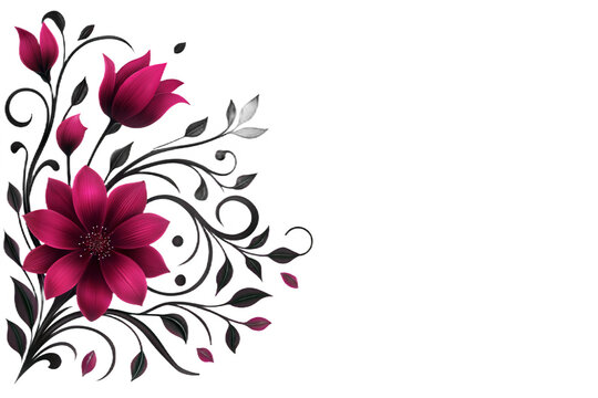 Crimson bloom floral design on black canvas elegant deep red flower arrangement delicate petals decorative element white background