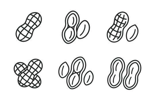 Set of simple peanut icons in various outline styles