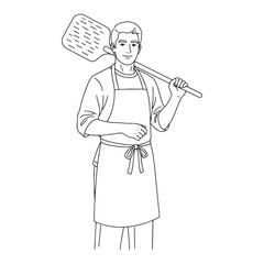 Culinary Artist Baker Lineart – Baker Vector Illustration with Refined Breadmaking Theme – Baker Drawing – Line Art Drawing of Baker – Baker Icon