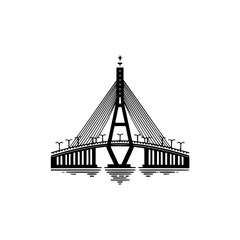 Rama VIII Bridge in Bangkok Thailand minimalist black and white icon, a famous cable-stayed bridge landmark over the Chao Phraya River for travel and tourism
